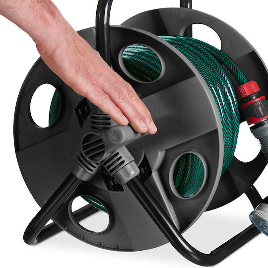 Hose Reel Relaxdays Handle Rolling Metal Frame Dark Gray Black