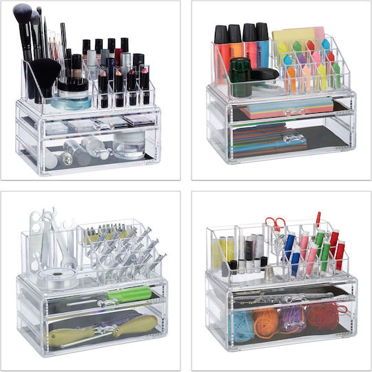 Relaxdays Organizator Cosmetice Cu Sertare Și Separatoare Transparent 23.5x19x14cm