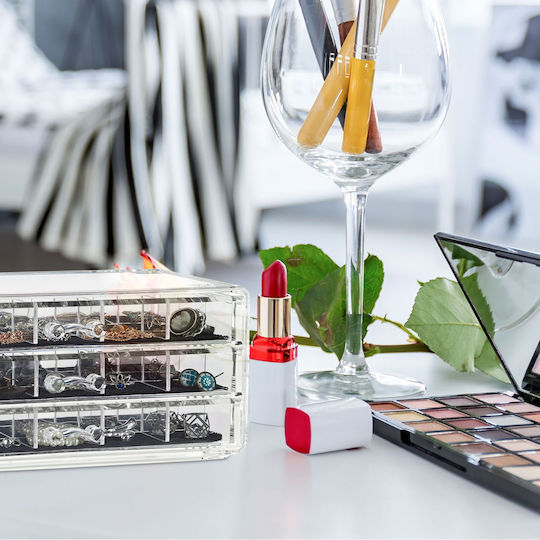 Relaxdays Cosmetics Organizer With 3 Transparent Drawers