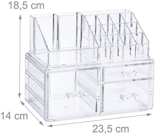 Relaxdays Organizator Cosmetice Cu Sertare Și Separatoare Transparent 23.5x18.5x14cm
