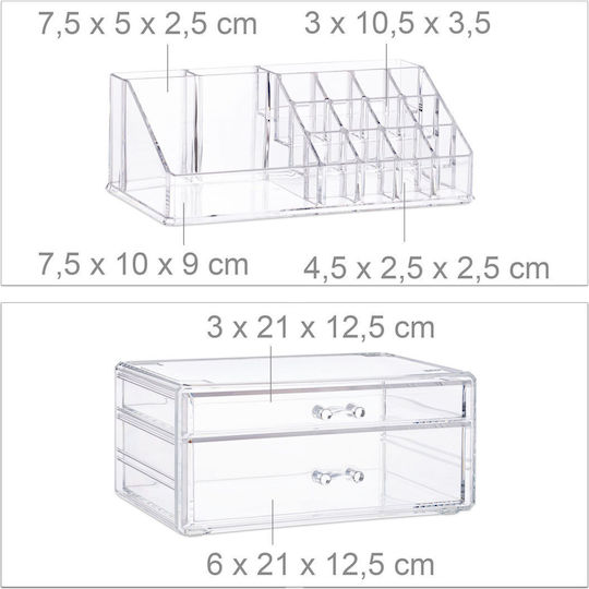 Relaxdays Organizator Cosmetice Cu Sertare Și Separatoare Transparent 23.5x19x14cm