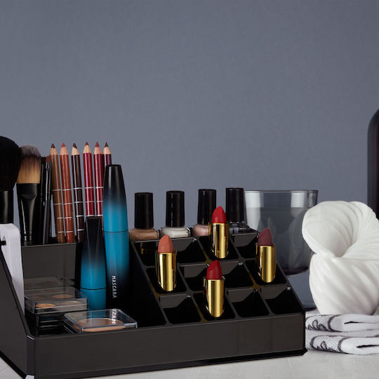 Relaxdays Organizator Cosmetice Cu Separatoare Negru 22x12.5x8cm