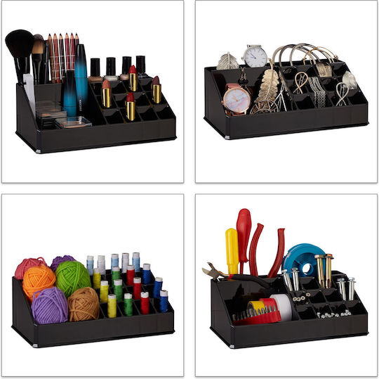 Relaxdays Organizator Cosmetice Cu Separatoare Negru 22x12.5x8cm
