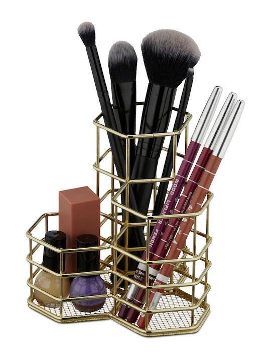 Relaxdays Cosmetics Organizer with Dividers Gold 12.5x12.5x12 cm