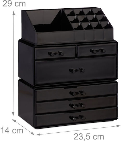 Relaxdays Organizator Cosmetice Cu 6 Sertare Negru 29x23.5x14cm