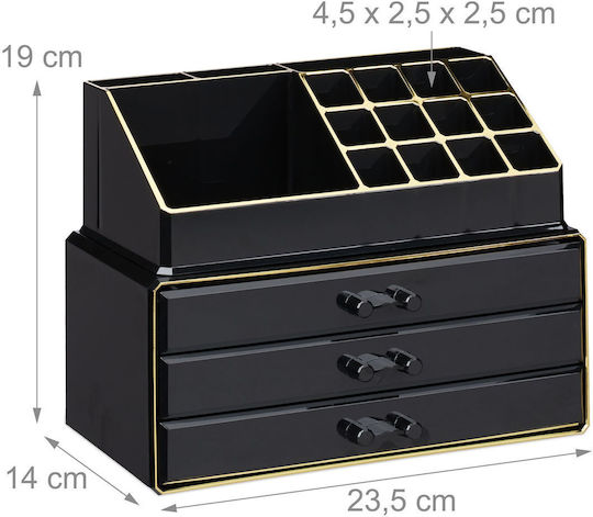 Relaxdays Kosmetikorganisator mit 3 Schubladen Schwarz 23,5x19x14cm