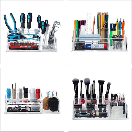 Relaxdays Organizator Cosmetice Cu Sertare Și Separatoare Transparent 28x18x10cm