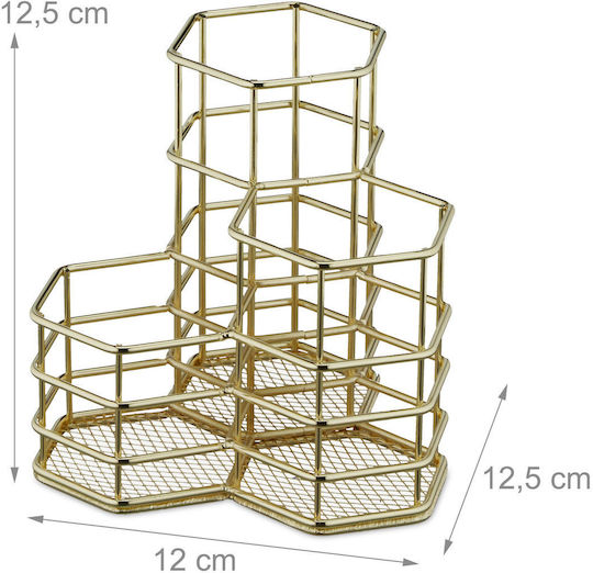 Relaxdays Organizator Cosmetice Cu Separatoare Auriu 12.5x12.5x12cm