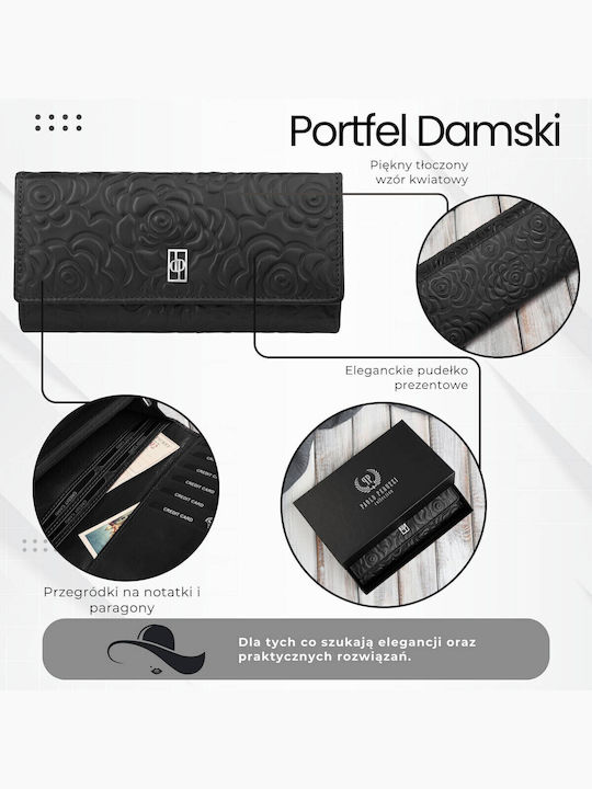 Mare Din piele Portofel de damă Clasice cu RFID Negru