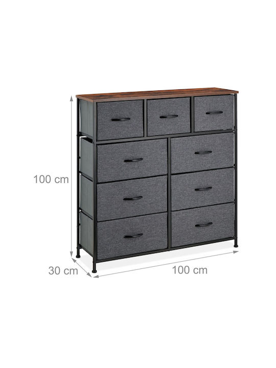 Comoda pentru Dormitor Metalică cu 8 sertare Gri cu Acoperire Textilă 100x30x100buc