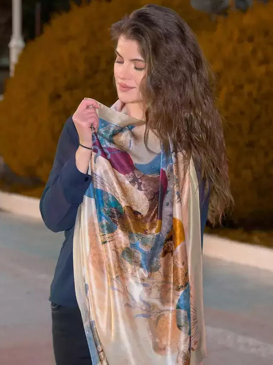 Kalfas Luxury Silk Square Women's Silk Scarf Blue