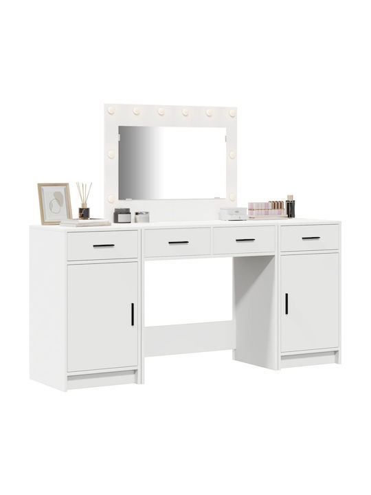 Bodenstehende Schminktisch Schlafzimmer Holz Weiß mit Spiegel 78.5x41x135cm