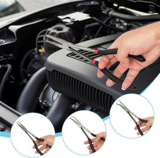 Set 4 Clești Profesionali Lungime 28 Cm – Clește Drept Clește Tip Ac 90° Clește Tip Ac 45° Clește pentru Coliere Furtun – Trusă de Reparații Auto Diy Cu Husă de Transport Onuvio