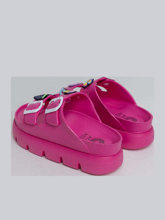 Women's Flip Flops Style Sandals with Platforms in Fuchsia Color