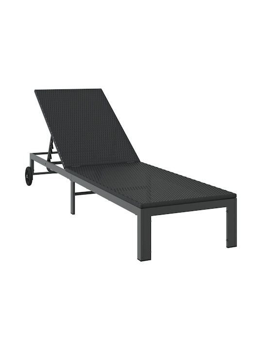 Deckchair Rattan with Wheels Black 200x54x27cm.