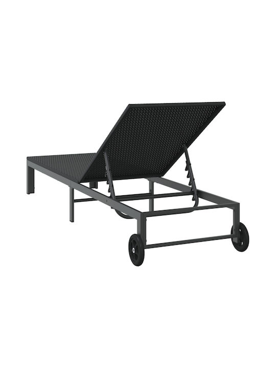 Deckchair Rattan with Wheels Black 200x54x27cm.