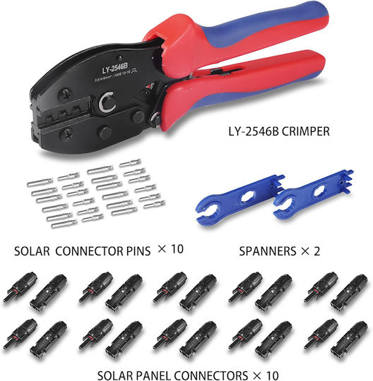 Set de Sertizare Onuvio Cabluri Panouri Solare 2.5mm 4mm 6mm Unealtă de Sertizare 10 Conectori Mc4 Masculin-feminin 2 Chei de Etanșare Geantă de Depozitare