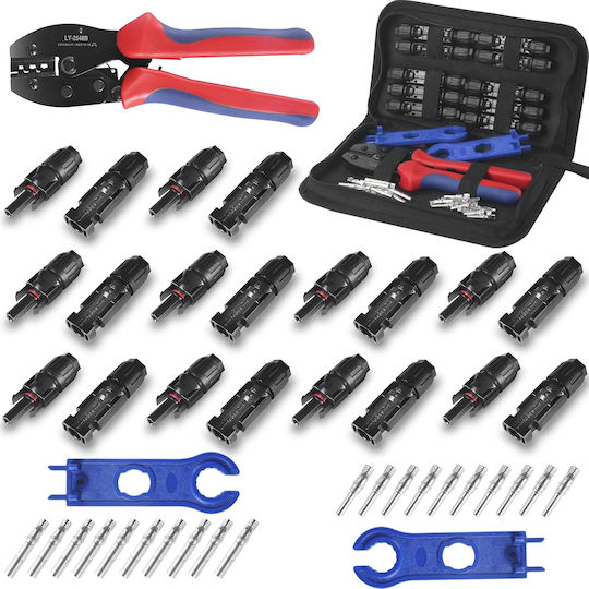 Set de Sertizare Onuvio Cabluri Panouri Solare 2.5mm 4mm 6mm Unealtă de Sertizare 10 Conectori Mc4 Masculin-feminin 2 Chei de Etanșare Geantă de Depozitare