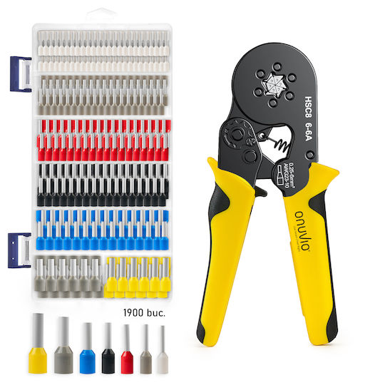 Onuvio Elektrisches Kabel-Crimp-Set Aderendhülsen Automatisches Abisolierwerkzeug Crimpwerkzeug 6 selbstjustierende Backen Automatische Rückkehr 0,25-6 mm 1900 Anschlussstifte