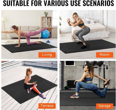 Vevor Exercise Mat Black with Carry Strap (213.36x152.4cm)