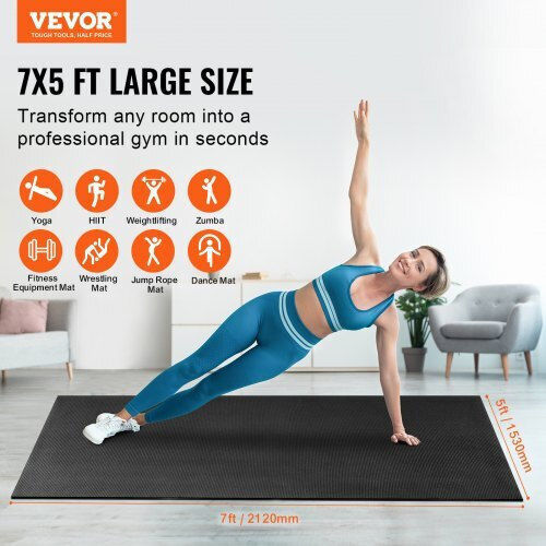 Vevor Exercise Mat Black with Carry Strap (213.36x152.4cm)