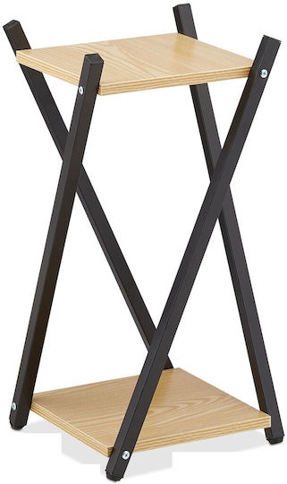Holz Stahl Blumenständer 2 Regale 57 x 29 x 29 cm Schwarz Hellbraun