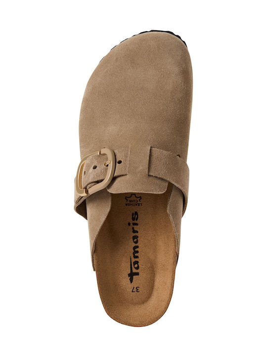 Tamaris Damentaschenleder Holzschuhe Taupe