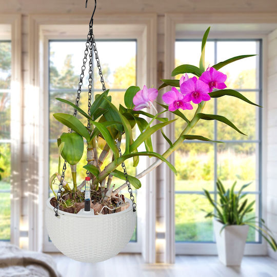 Set 2 Hanging Pots Water Storage System Water Level Indicator Plastic Iron White 54 X 18.5 Cm