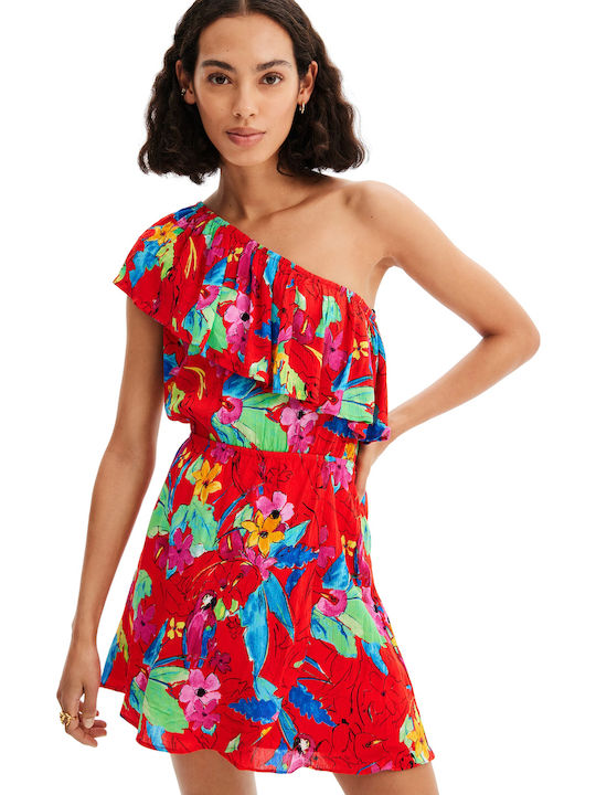 Monaco Summer Mini Evening Dress Wrap with Ruffles Red