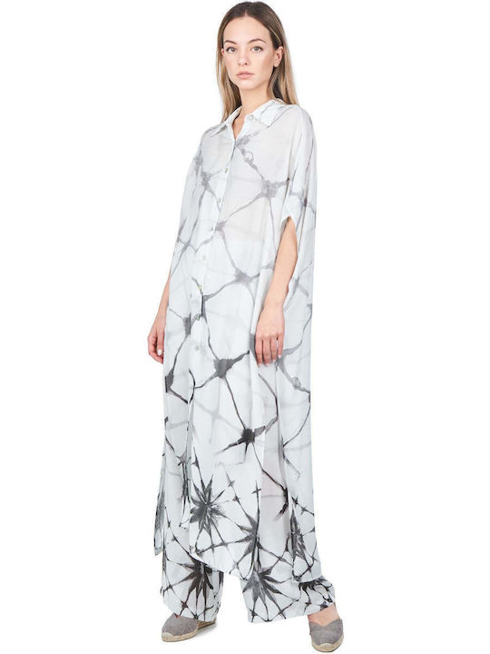 Sommer Maxi Hemdkleid Weiß