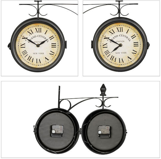 Ceas de Perete Retro cu Două Fețe Cifre Romane 33 X 34 X 10 Cm Negru