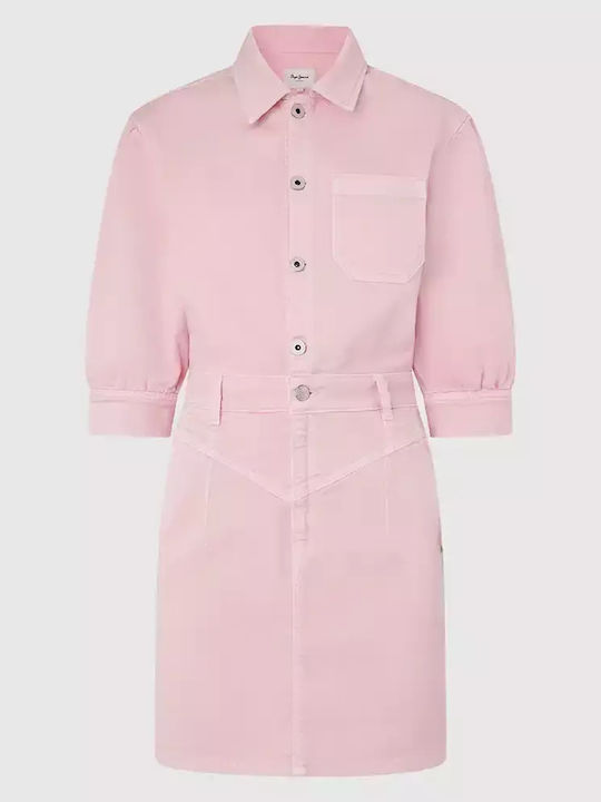 Mini Shirt Dress Denim Pink Dress