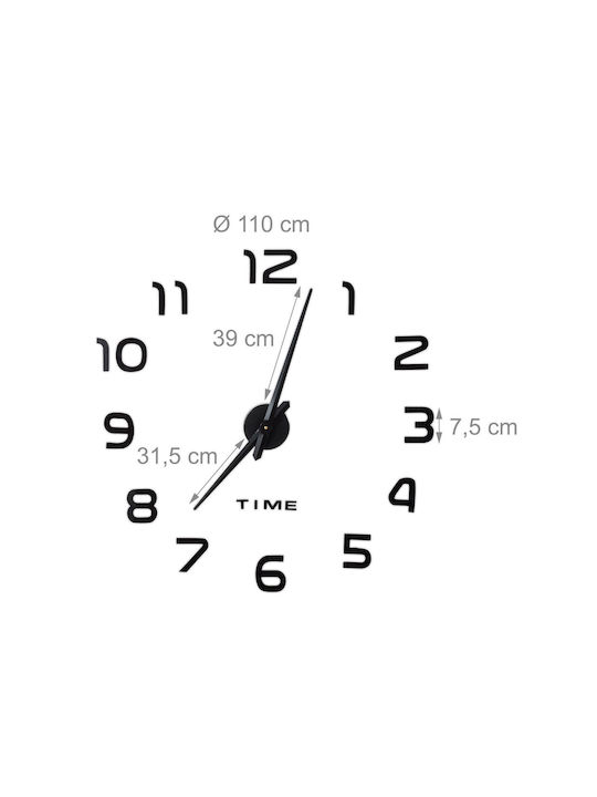 Wanduhr mit Klebeziffern 3D Zahlen Schwarz Relaxdays