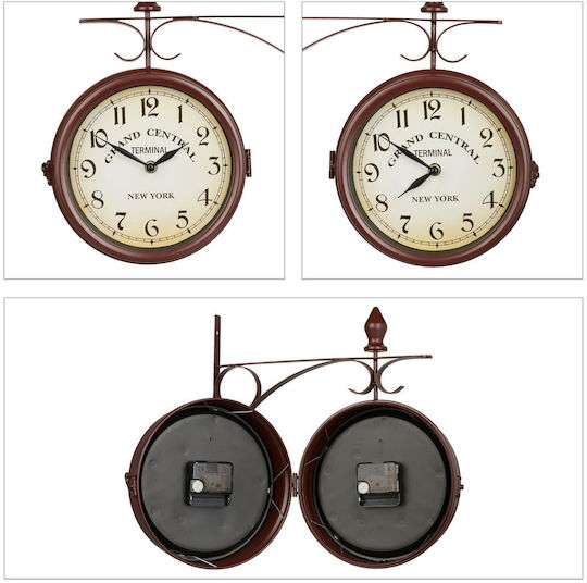 Ceas De Perete Vintage Cu Două Fețe 34 X 35 X 10 Cm Maro