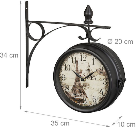 Wanduhr Paris Design Doppelseitig 34 x 35 x 10 cm Schwarz