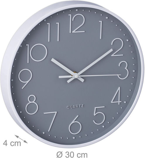 Wall Clock Kitchen Living Room Decorative Modern Arabic Numbers 30 X 4 Cm White Gray