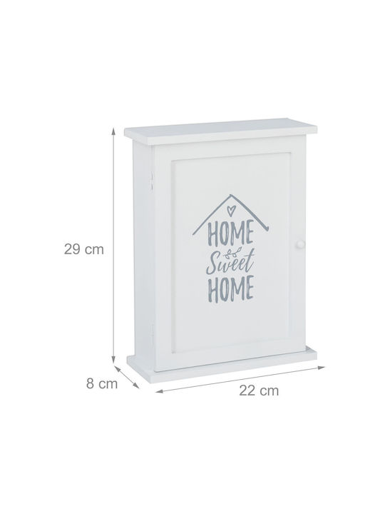 Cutie de depozitare chei din lemn cu 6 cârlige Dimensiuni 29 X 22 X 8 cm Alb Home Sweet Home Relaxdays
