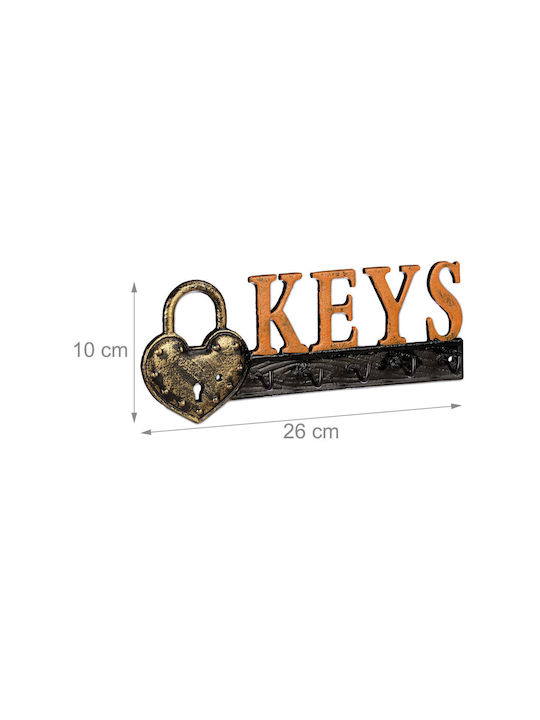 Schlüsselhalter 5 Haken Relaxdays Maße 10 x 26 x 3 cm Schwarz Orange