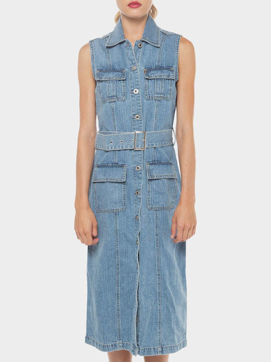 Dress Καλοκαιρινό Midi Σεμιζιέ Φόρεμα Τζιν Blue