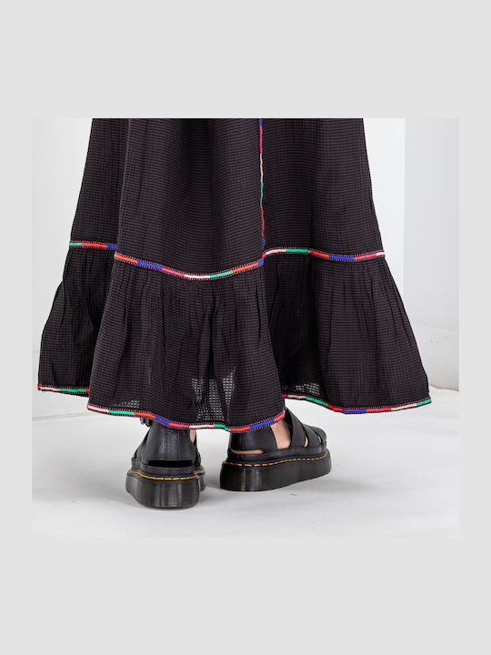 Sommer Midi Damenkleid mit Rüschen Schwarz