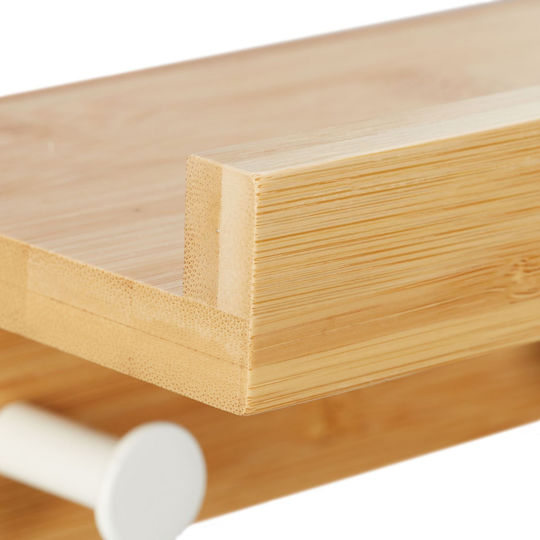 Bamboo Wall Hanger Shelf 3 Hooks 10 x 36 x 12 cm Brown