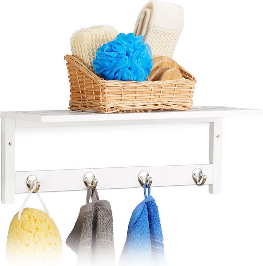 Wall Shelf Hallway 4 Hooks Relaxdays White Made Bamboo 17.5 X 50 X 16 Cm Wall Shelf Hallway 4 Hooks Relaxdays White Made Bamboo 17.5 X 50 X 16 Cm