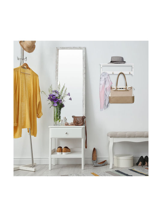 Wall Shelf Hallway 4 Hooks Relaxdays White Made Bamboo 17.5 X 50 X 16 Cm