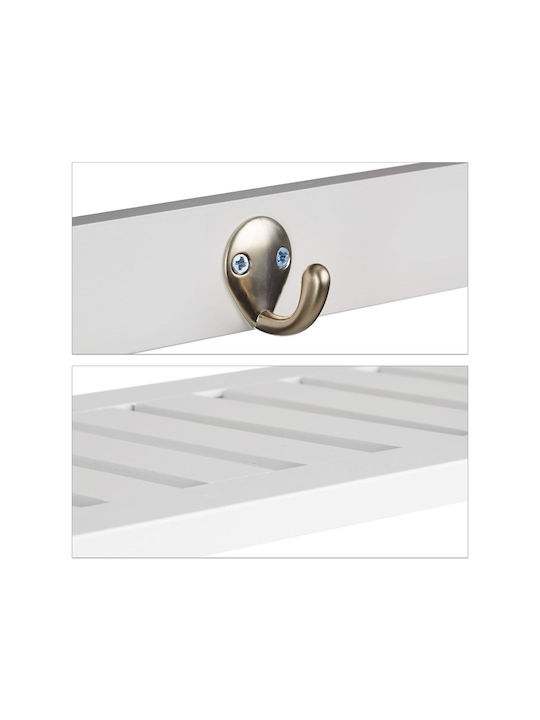 Wall Shelf Hallway 4 Hooks Relaxdays White Made Bamboo 17.5 X 50 X 16 Cm