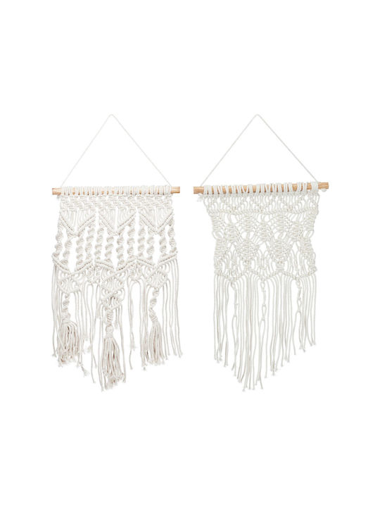 Set 2 Pieces Cream Wall Macrame Decor Dimensions 60 X 30 X 1.5 Cm Each Relaxdays