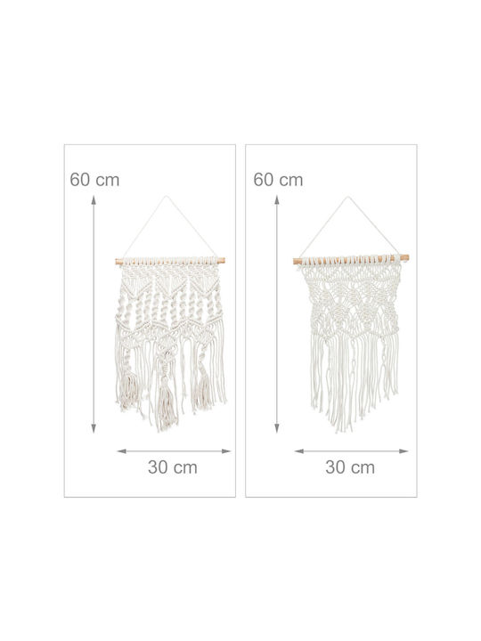 Set 2 Pieces Cream Wall Macrame Decor Dimensions 60 X 30 X 1.5 Cm Each Relaxdays