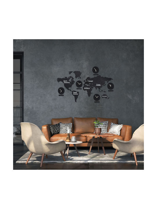 World Map Wooden Cut-out Wall Decoration 5 Clocks Dimensions 61 X 113 Cm Relaxdays