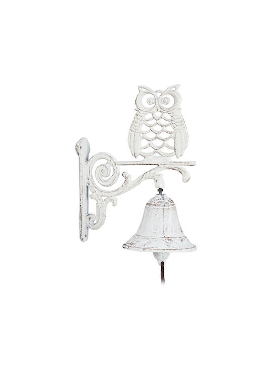 Decorative Owl Bell Made Cast Iron Fabric String White Brown 26.5 X 19 X 11 Cm