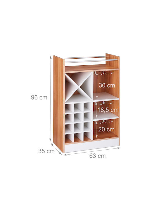 Suport pentru sticle de vin Relaxdays, 22 sticle, 3 suporturi, 18 pahare, raft natural, 96 x 63 x 35 cm
