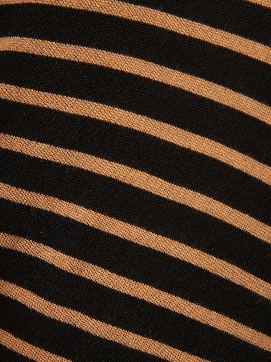 Midi Damenkleid Gestrickt Wickel mit Tränen Gestreift FBL010-104-13-Mehrfarbig